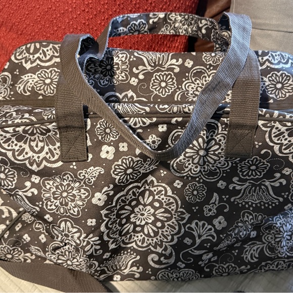 Thirty-One Brown and White Floral Travel Bag - Picture 1 of 4